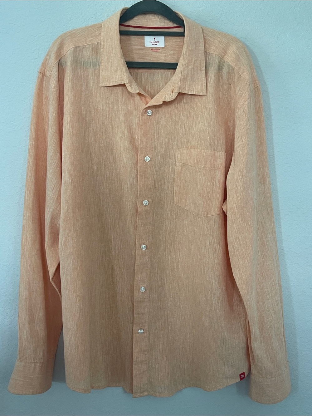 Islander Men’s XL Peach Linen Cotton Button Front Long Sleeve Shirt Casual